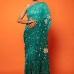 Teal Ombre Pure Chiffon Saree | All Over Aari Tari Zardozi & Cutt Work | Jaipurio Designer Collection